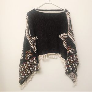 AZTEC Shawl Colorful Grey Tassel